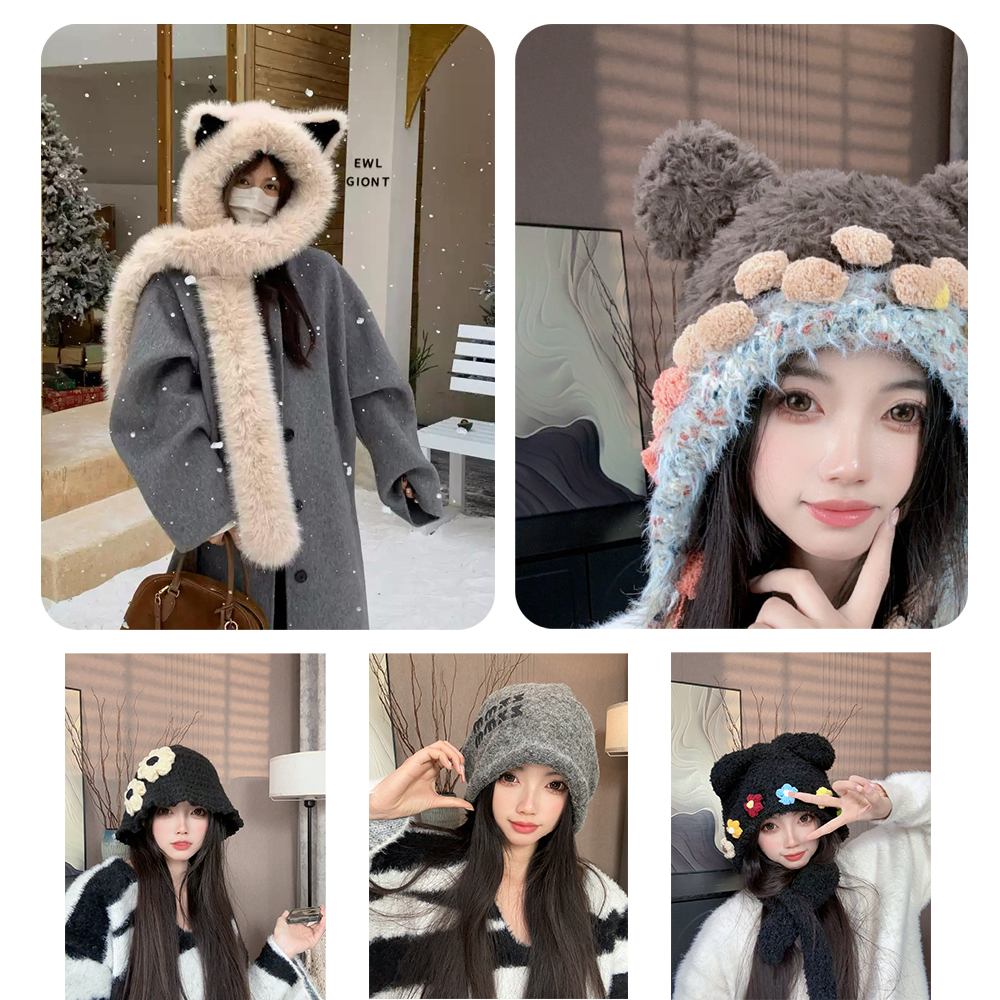 A秋冬季流苏款渔夫帽韩版可爱毛绒显脸小包头帽针织帽加绒保暖
