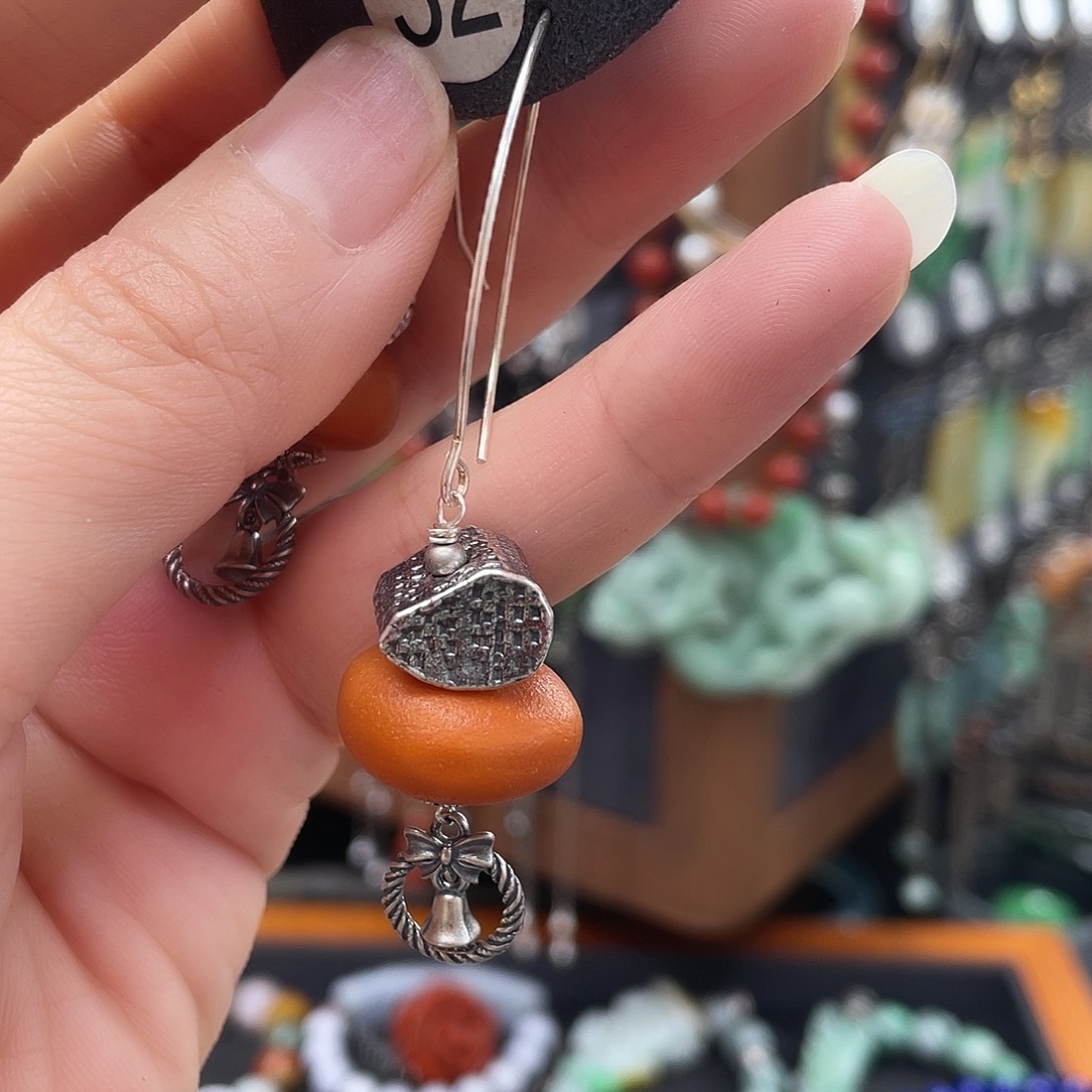 琥珀耳饰银S925镶嵌白*飞476ghjjjhj