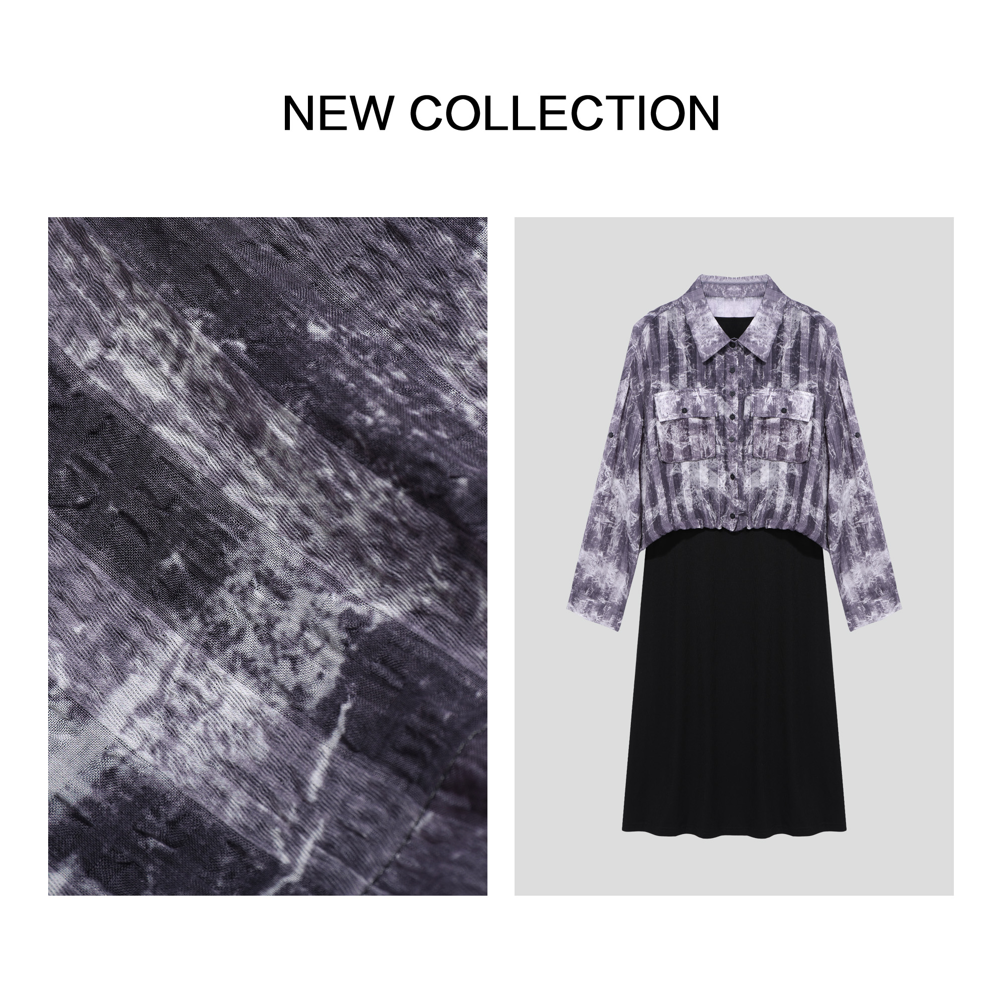 【程总专属】D5F36115B 春季时尚简约黑色衬衫裙套装