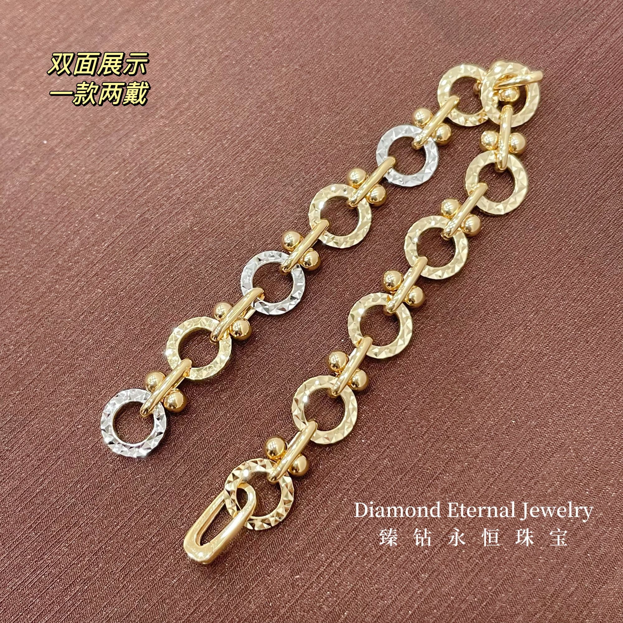 意大利进口18K金双面甜甜圈手链10MM气质时尚复古ins轻奢百搭简约