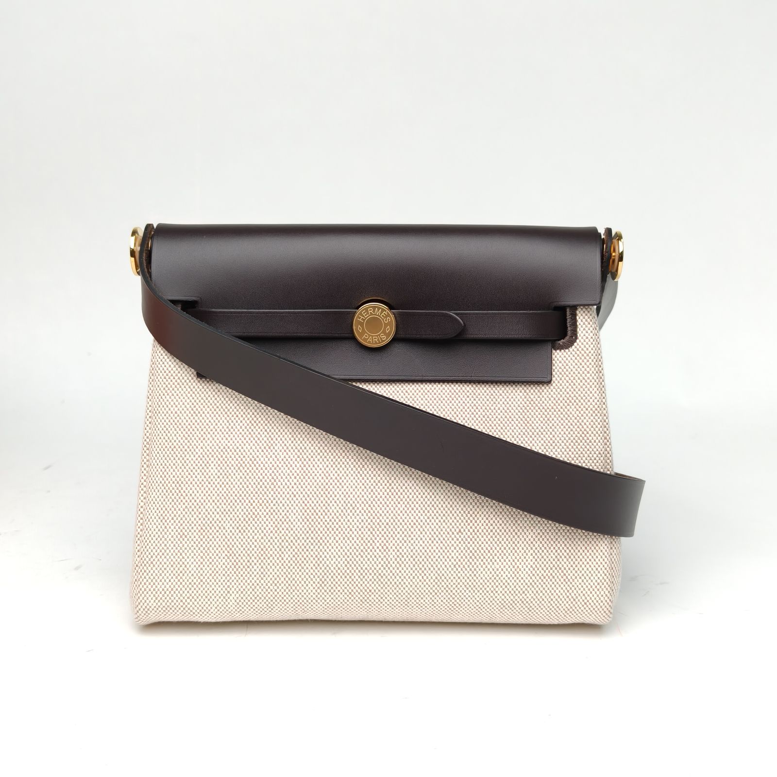 99新 Hermes/爱马仕 【黑黑】Herbag 米色拼乌木色 K 2025 金扣 