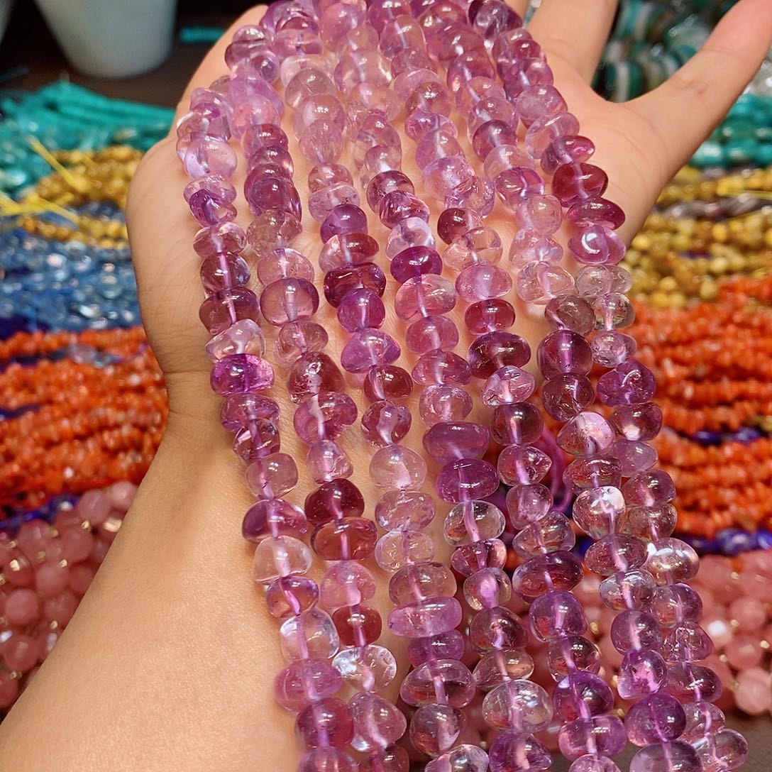 玛瑙/玉髓散珠天然紫水晶中孔一条