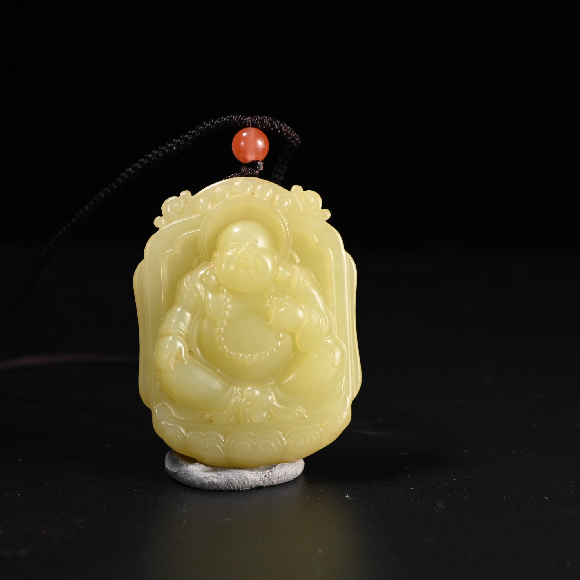 LOT8891 2511040042和田玉黄玉弥勒佛牌佩/杭拍【拆单1】