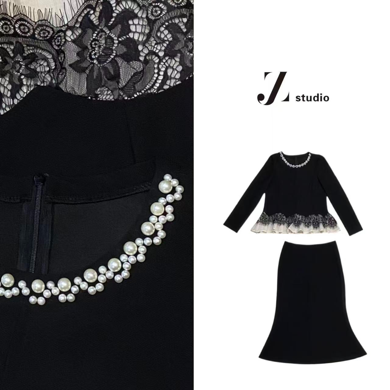 【珠罗绮裾】大码胖M千金精致法式拼接修身轻奢鱼尾裙两件套