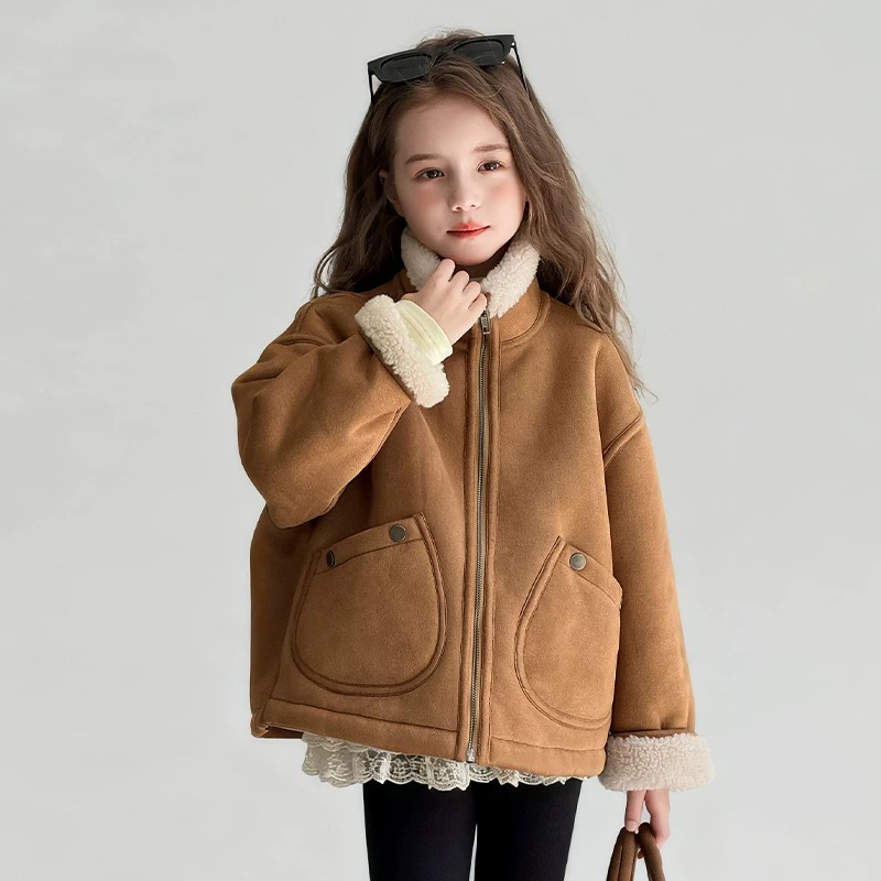 女童秋冬新款外套加厚保暖韩系童装洋气百搭双面厚绒上衣
