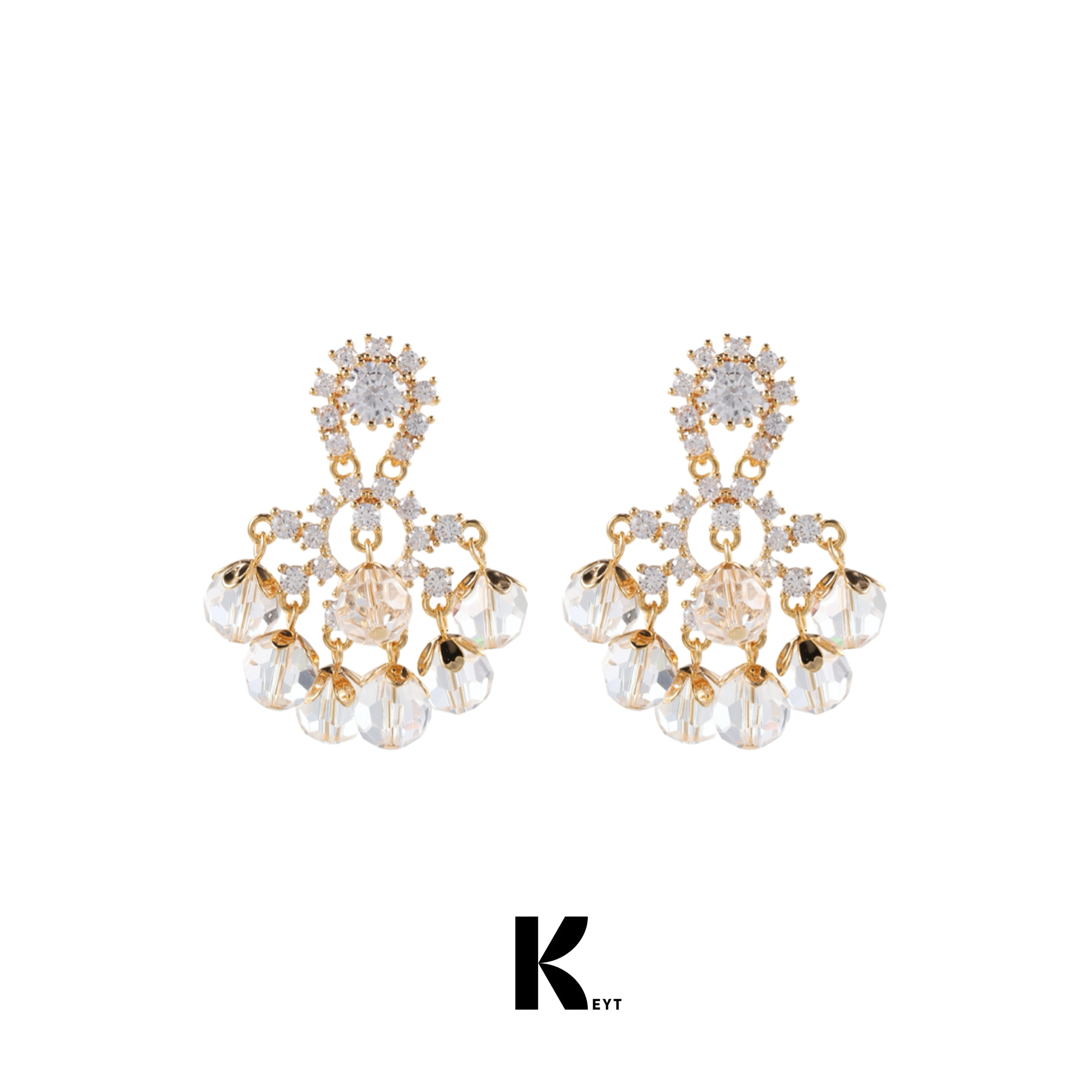 KEYT 铜合金合成锆石耳饰 水钻雪花透明珠珠吊坠耳环A182