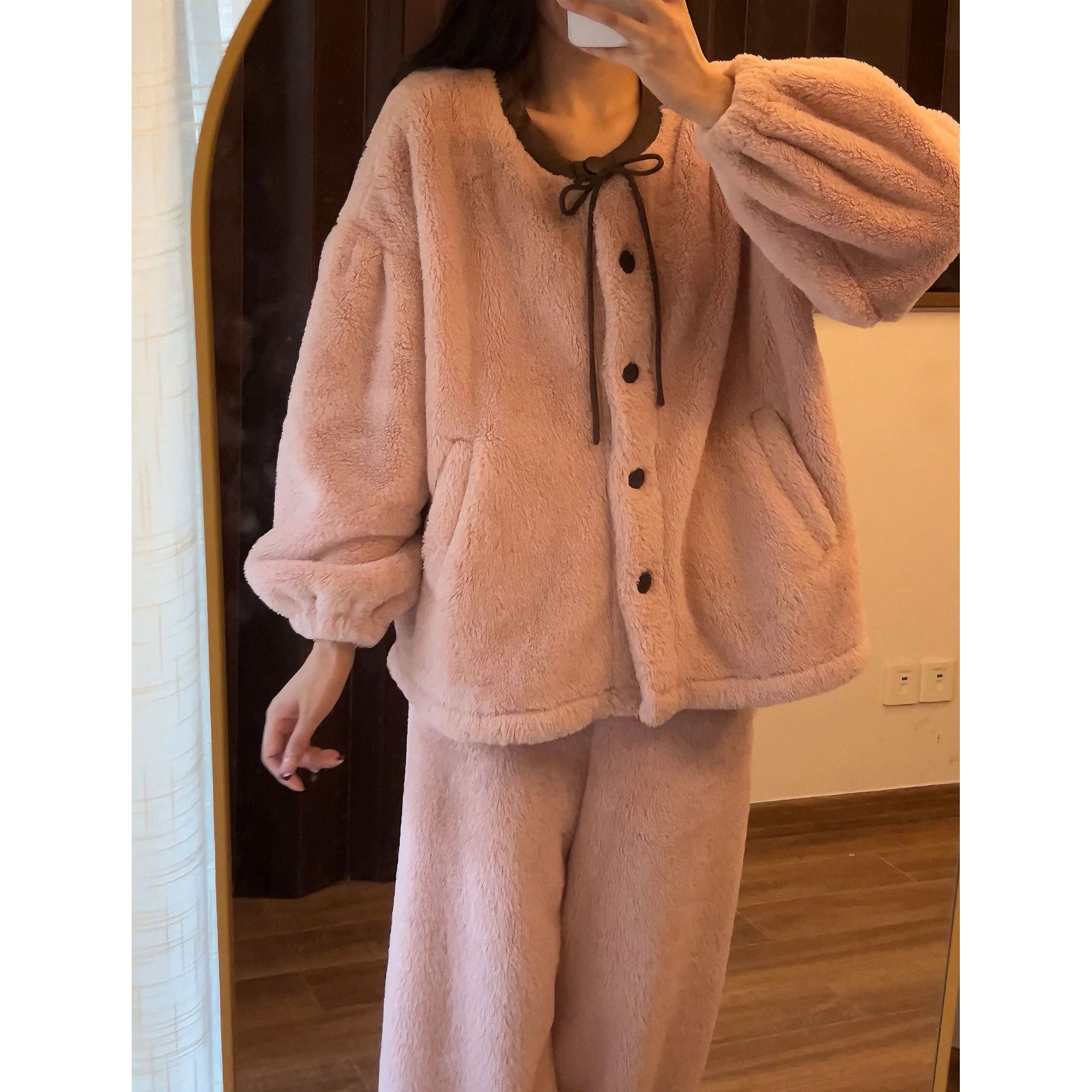 【高品质】亲子睡衣秋冬季母女儿童北羔绒加厚睡衣女童家居服冬款