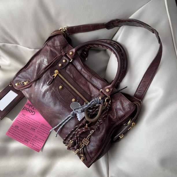 95新 Balenciaga/巴黎世家 棕金机车中号38单肩腋下包