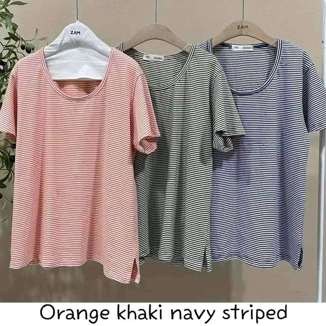 韩国正品不支持退换/眼镜姐姐/圆领条纹半袖/0401