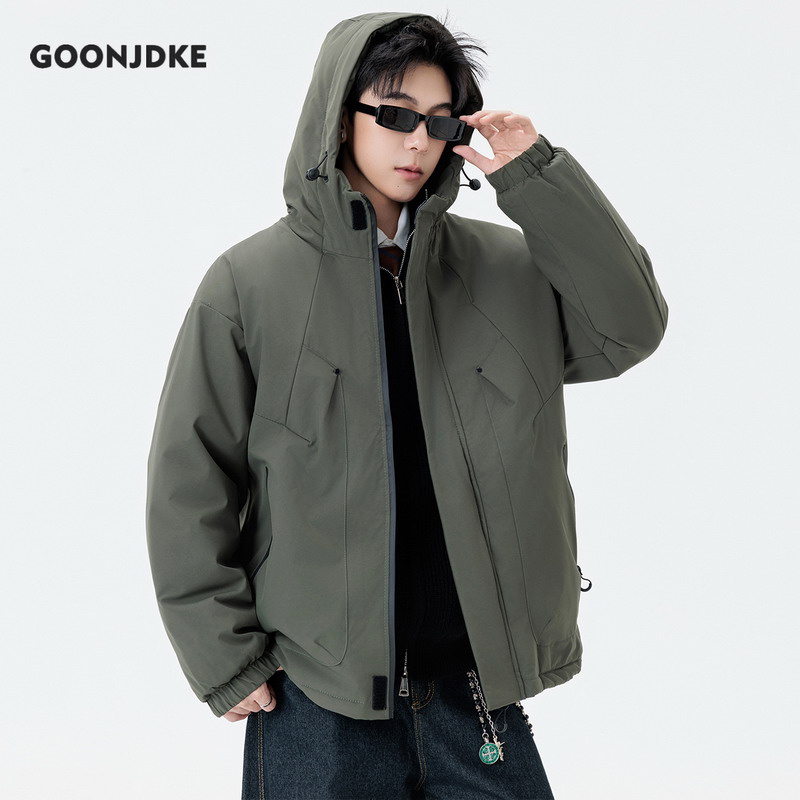 GOONJDKE男士冬季大码棉衣男胖男生连帽棉服加肥加大加棉夹克外套