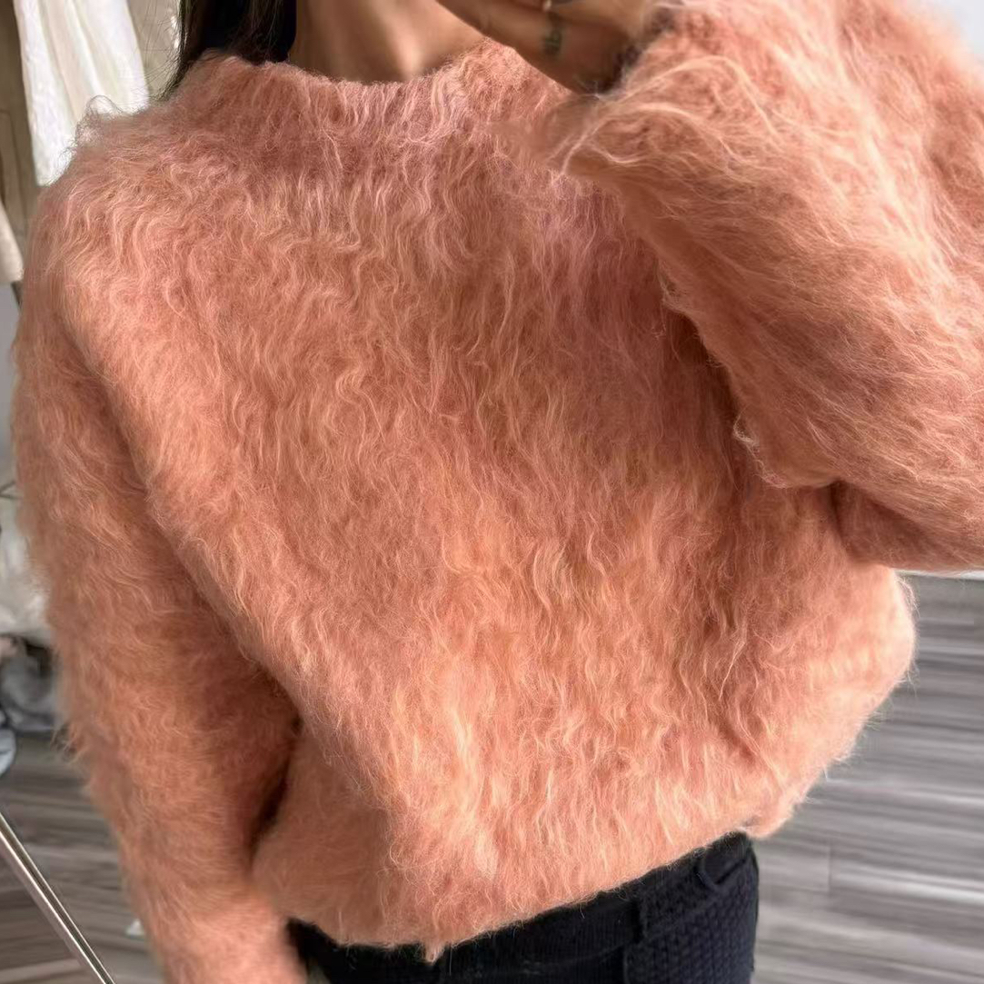 模特自留冬季新款 毛很长的氛围感奶橘色毛衣女