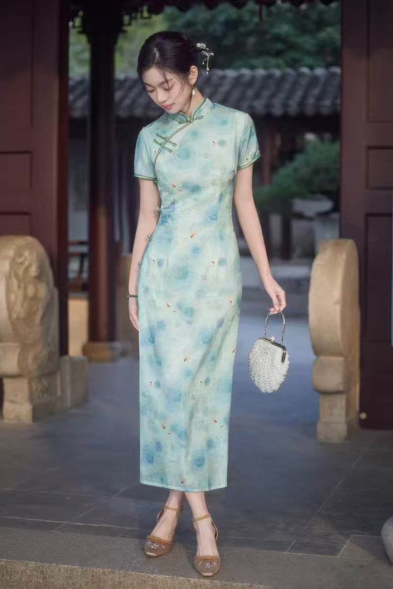 旗袍 长款 双层 气质（衣长约125cm） C606  百“鲤”挑一