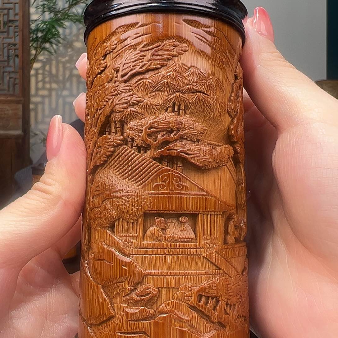 竹竹雕秋声赋茶叶罐