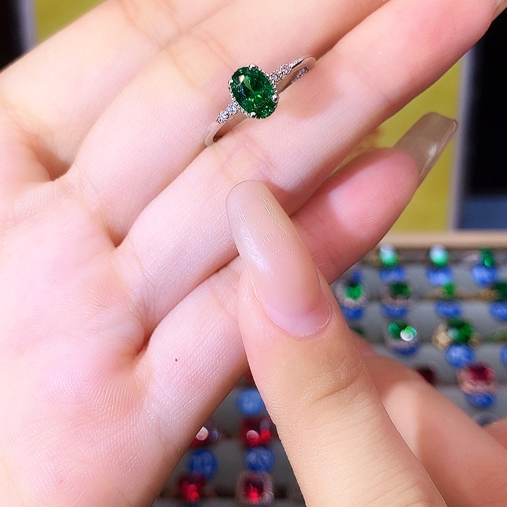 戒指透辉石银S925镶嵌