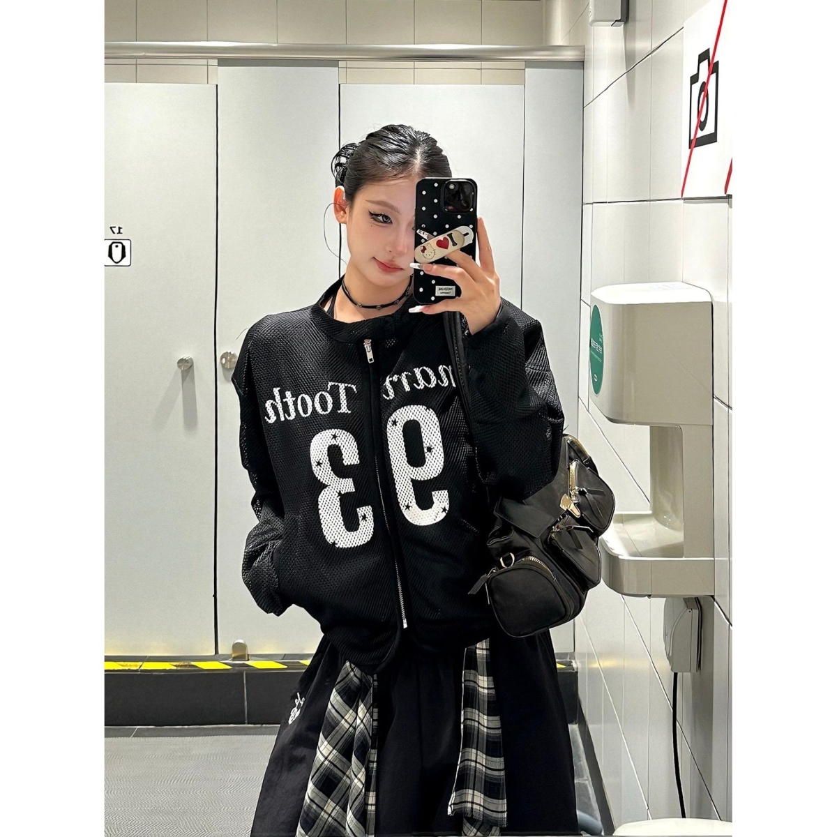 美式复古辣妹字母印花网纱外套女秋季新款宽松休闲百搭情侣上衣