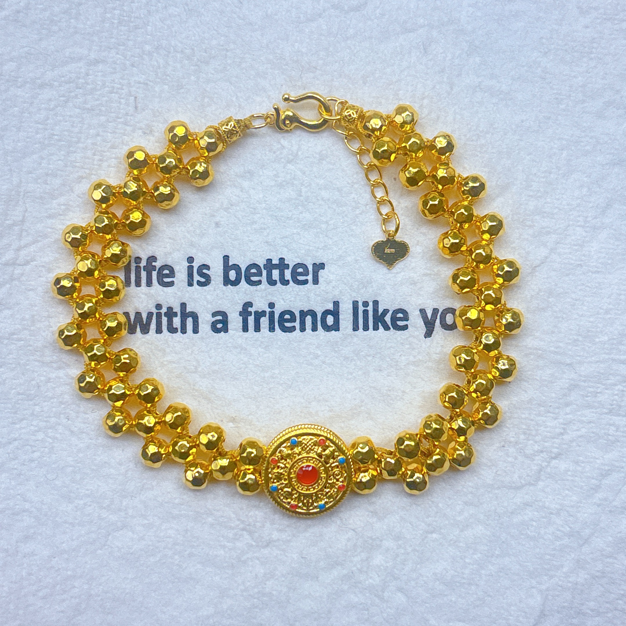 足金999表带罗盘珐琅手串  JYF0083