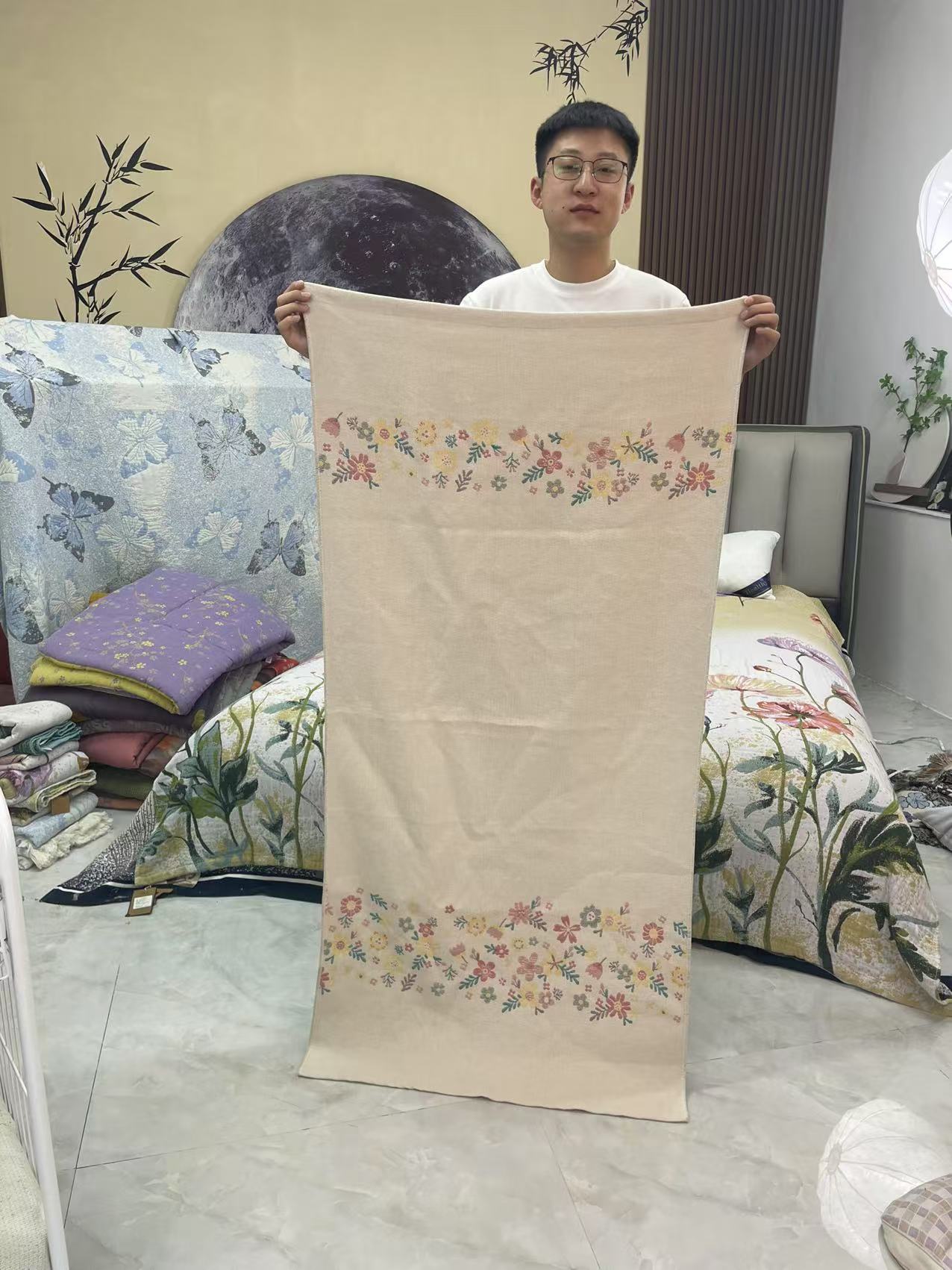 【花语浴巾】75*150罗布麻多功能浴巾沙发巾披肩毯