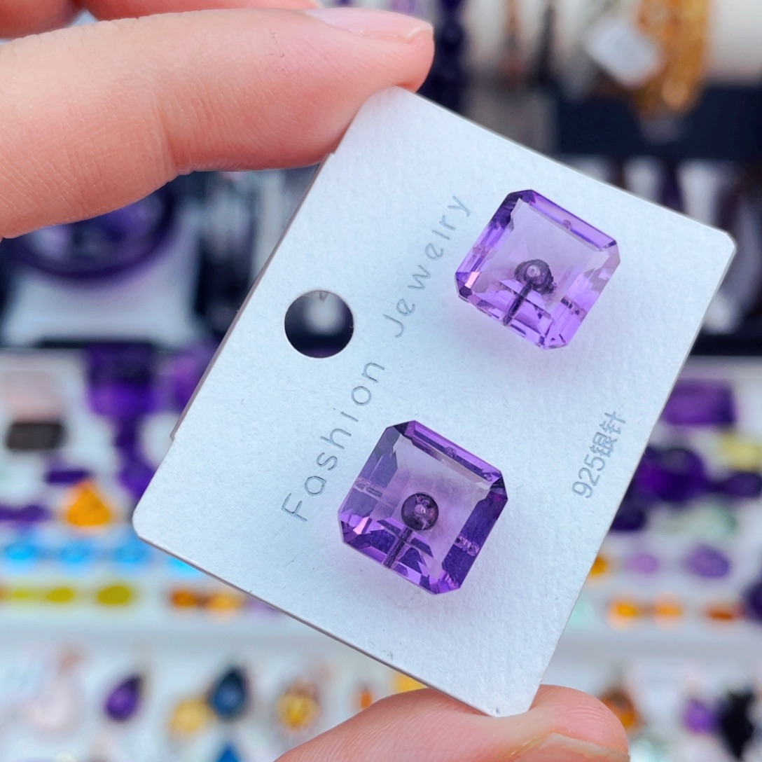 水晶高品质天然紫水晶耳饰银S925镶嵌