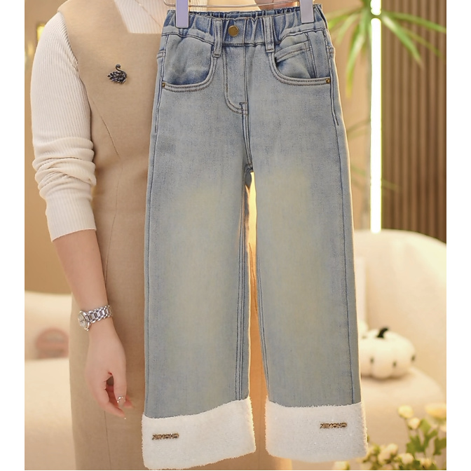 【米小洛】25冬季儿童新款加绒加厚洋气韩版时尚宽松弹力牛仔裤