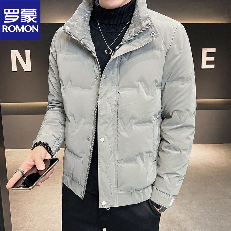 罗蒙新款薄款轻薄防寒服男士免洗压花加厚保暖休闲精致立领外套袄