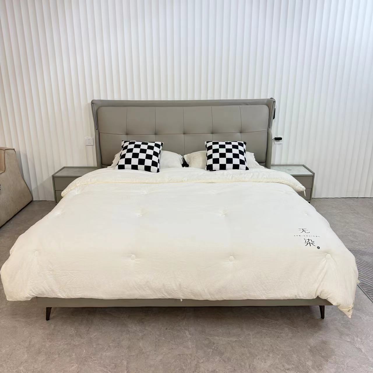 【刘哥甄选】928-简约头层真皮主卧轻奢床新款皮艺床框架