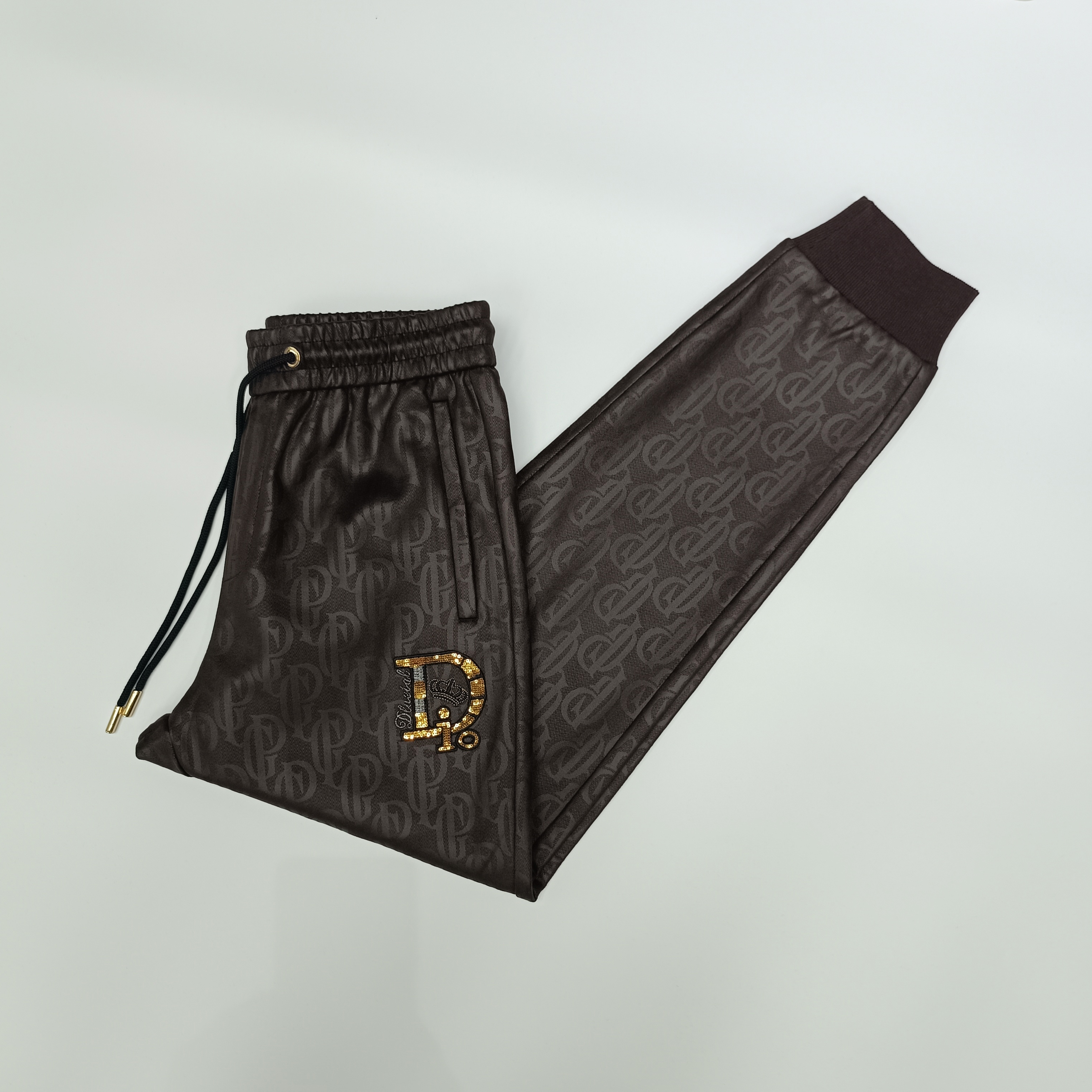 男装秋冬款麂皮加绒刺绣男士保暖高腰束脚休闲裤