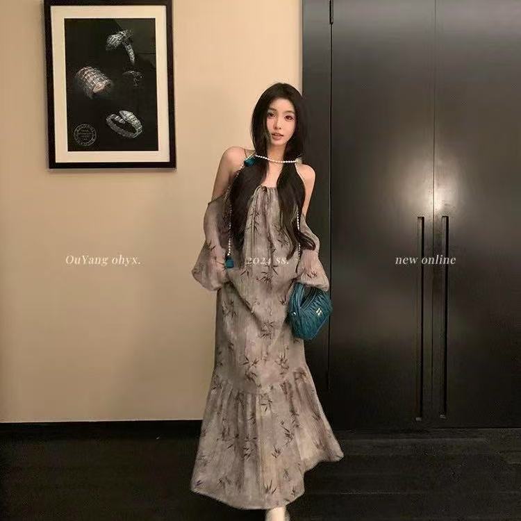 513/240355/159-9 新中式国风连衣裙气质名媛宽松吊带长裙