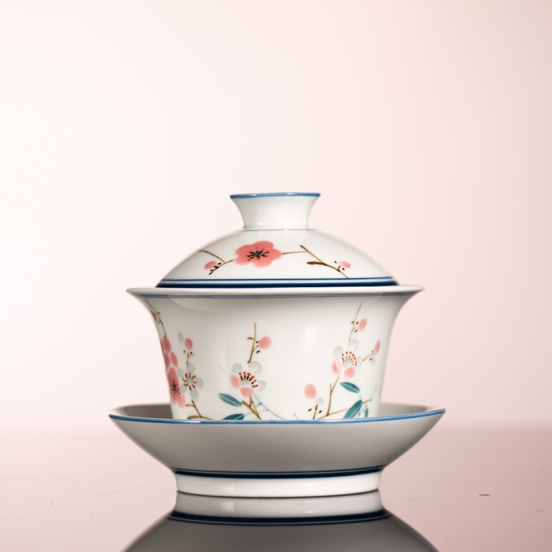 【小乔赏瓷】古窑御器圣火翠竹红梅玲珑三才盖碗gyyq351