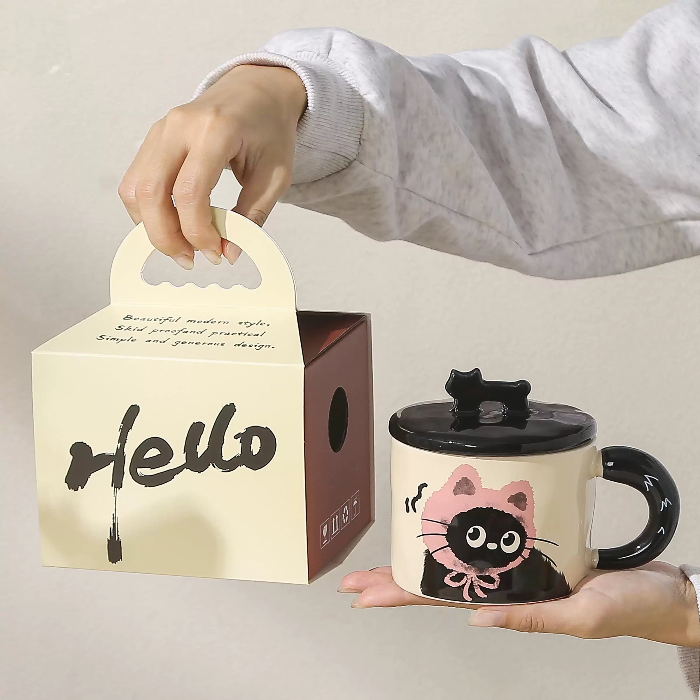 卡通可爱黑猫陶瓷水杯咖啡情侣杯