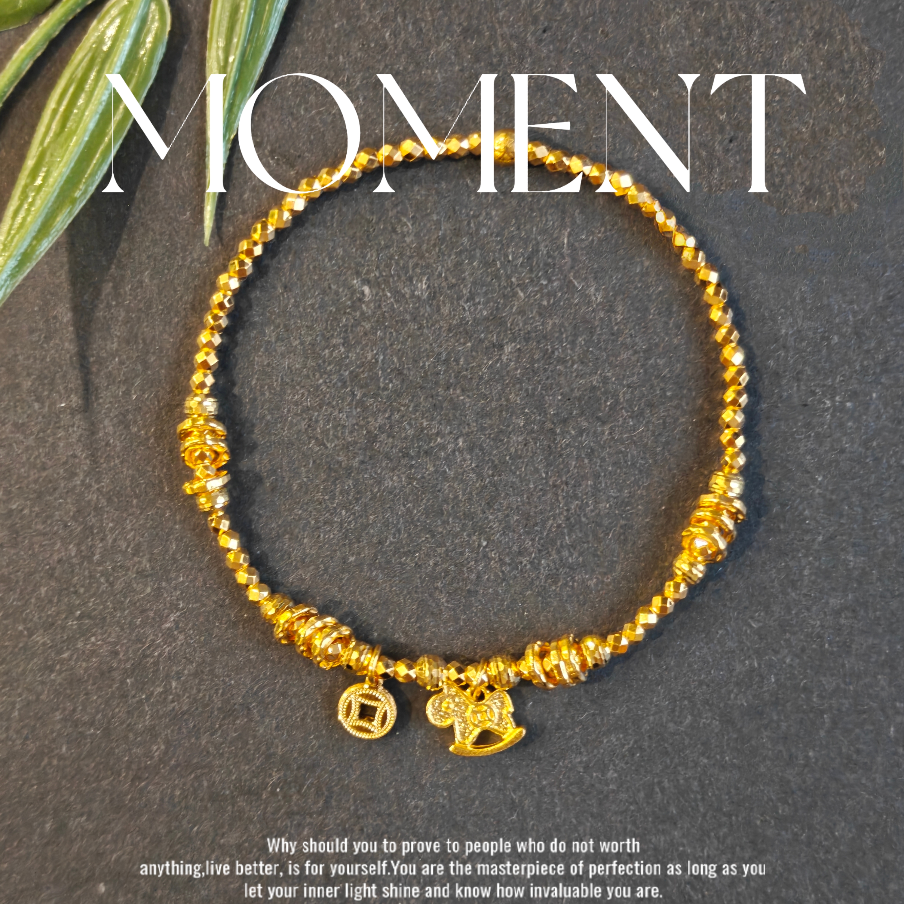 金斗芸足金小马系列弹力绳手链   爆闪蹦迪珠潮流时尚足金999手链