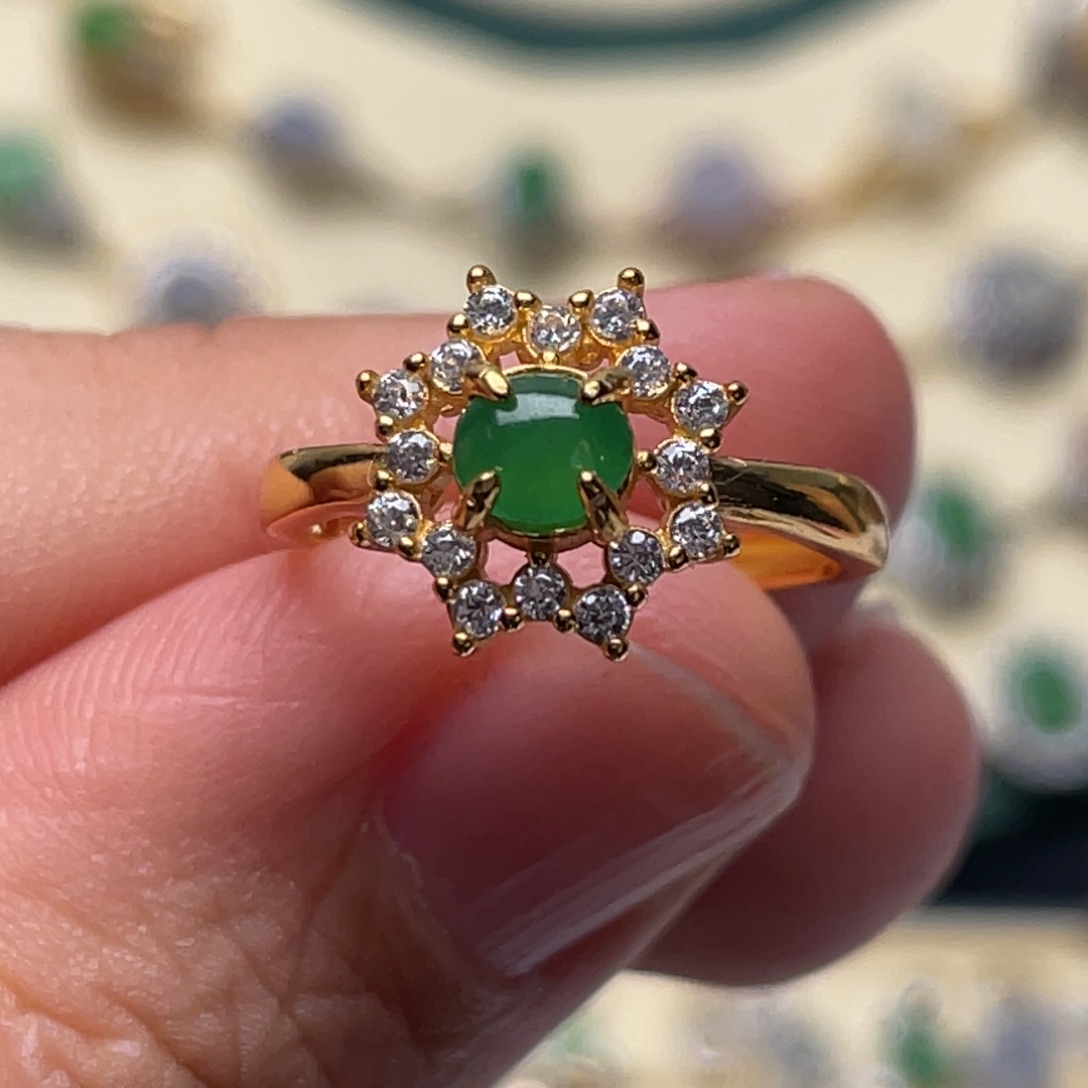 翡翠戒指银S925镶嵌纯天然缅甸翡翠