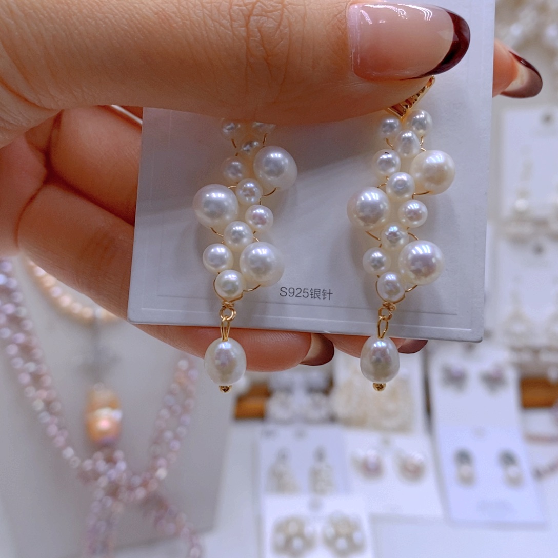 银S925镶嵌耳饰淡水珍珠✨***?