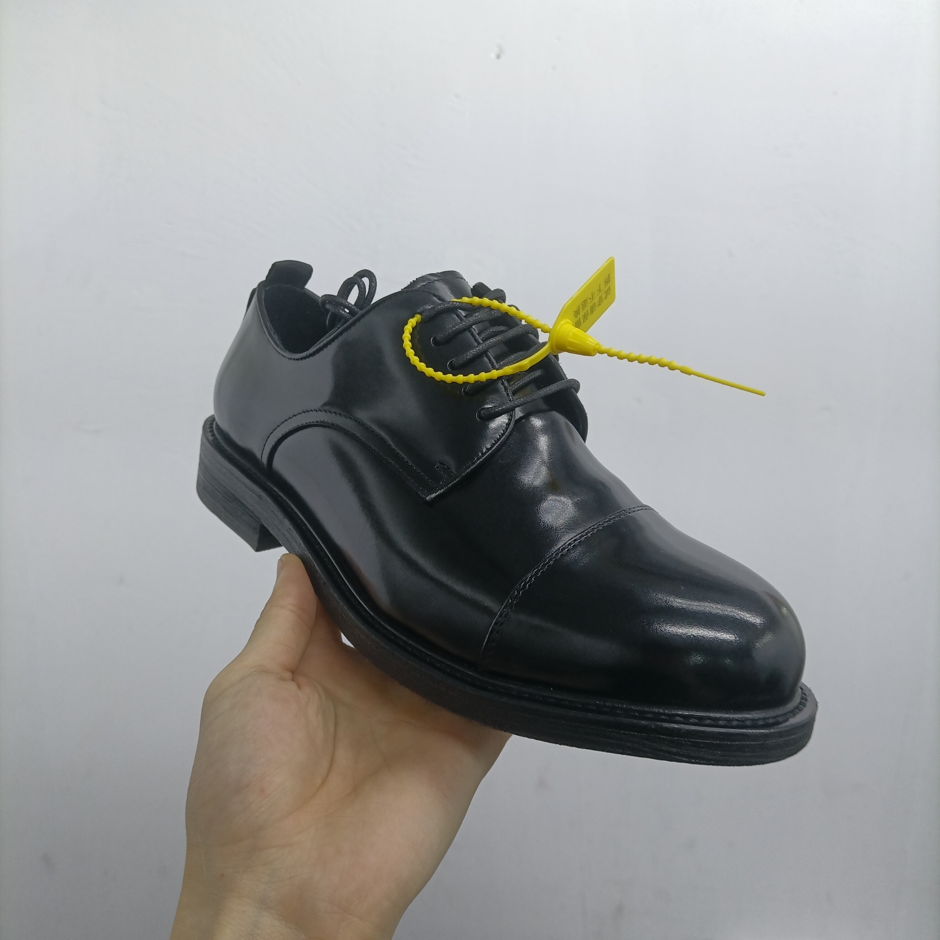 【美兰鞋业】 大牌高端黑色马臀皮三接头德比鞋   商务系带男士皮鞋