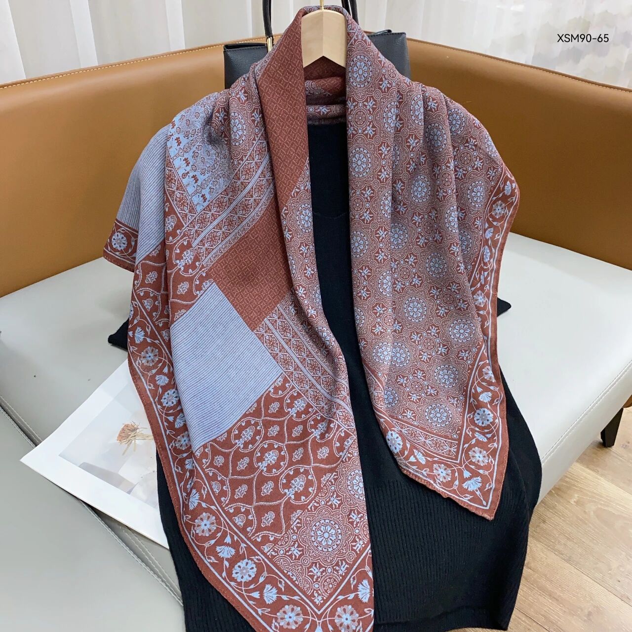 【B111】棕韵复古 丝毛方巾 围巾90*90左右