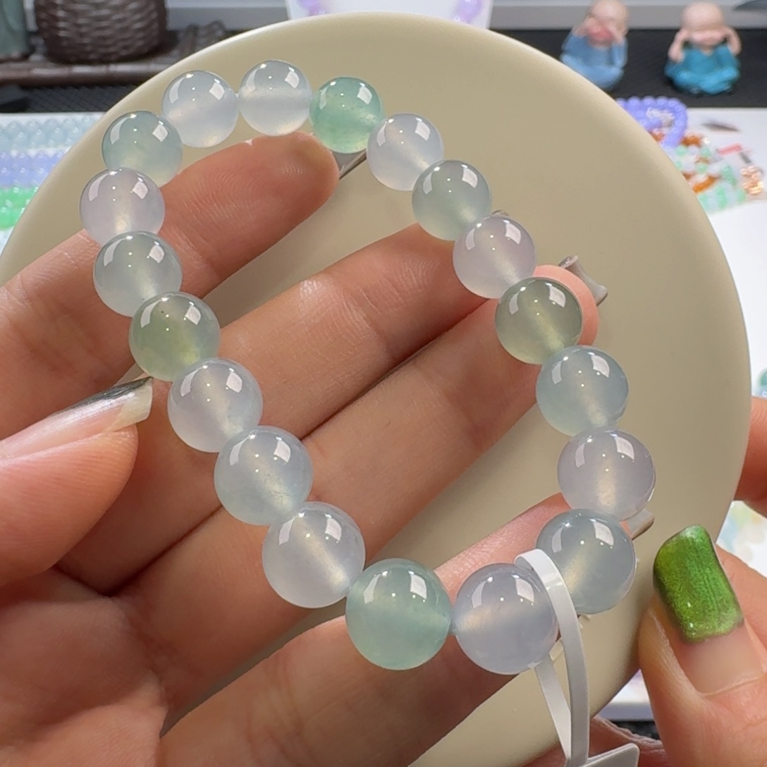 翡翠手链未镶嵌?*霞高冰幻彩手串卡10 强推！