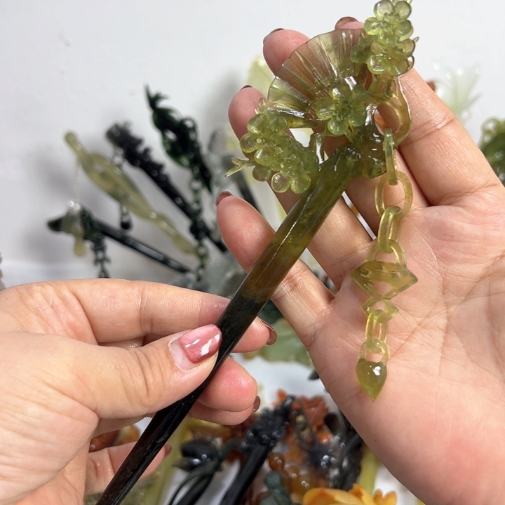 定制蛇纹石玉毛货发饰