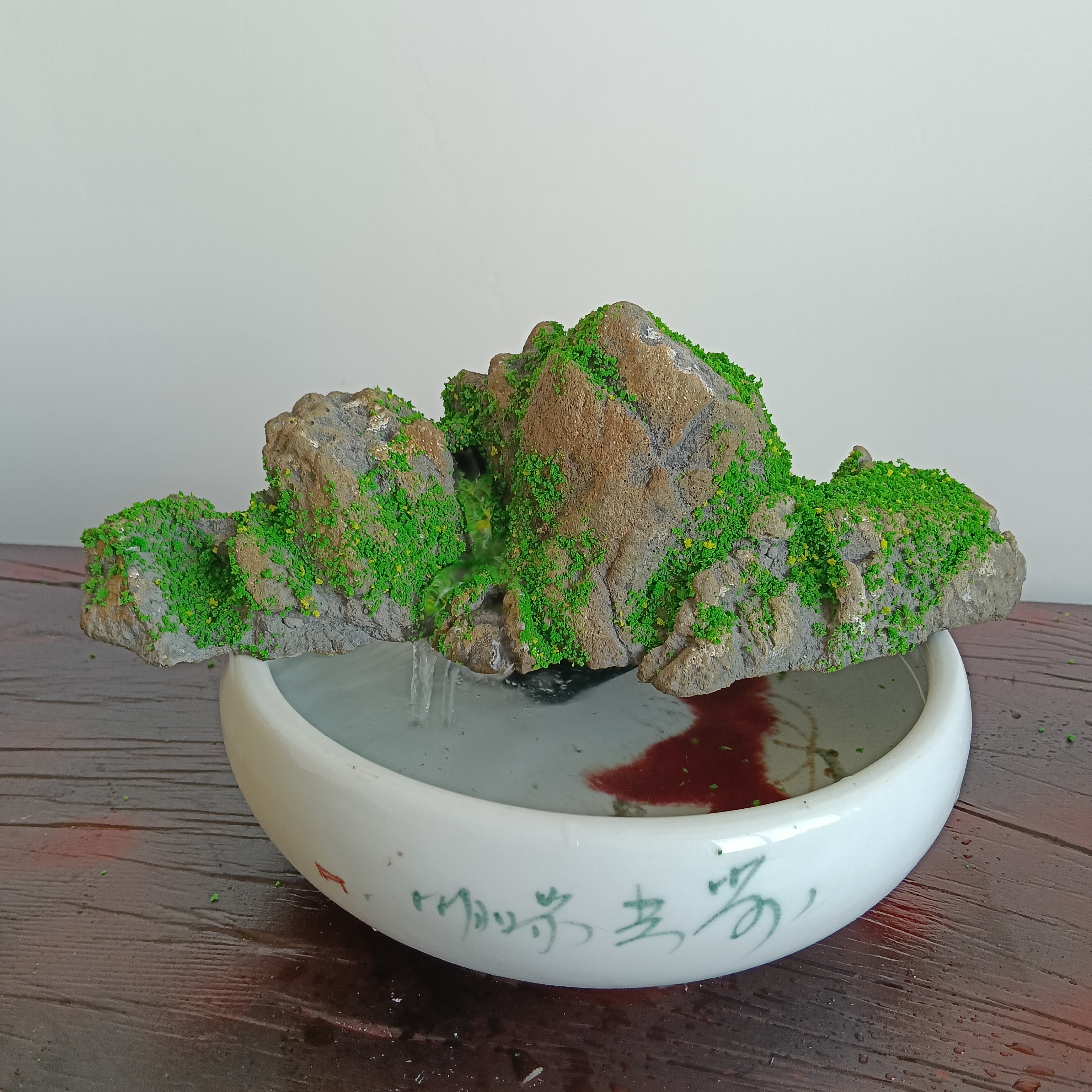 中式桌面庭院微景观流水假山造景摆件