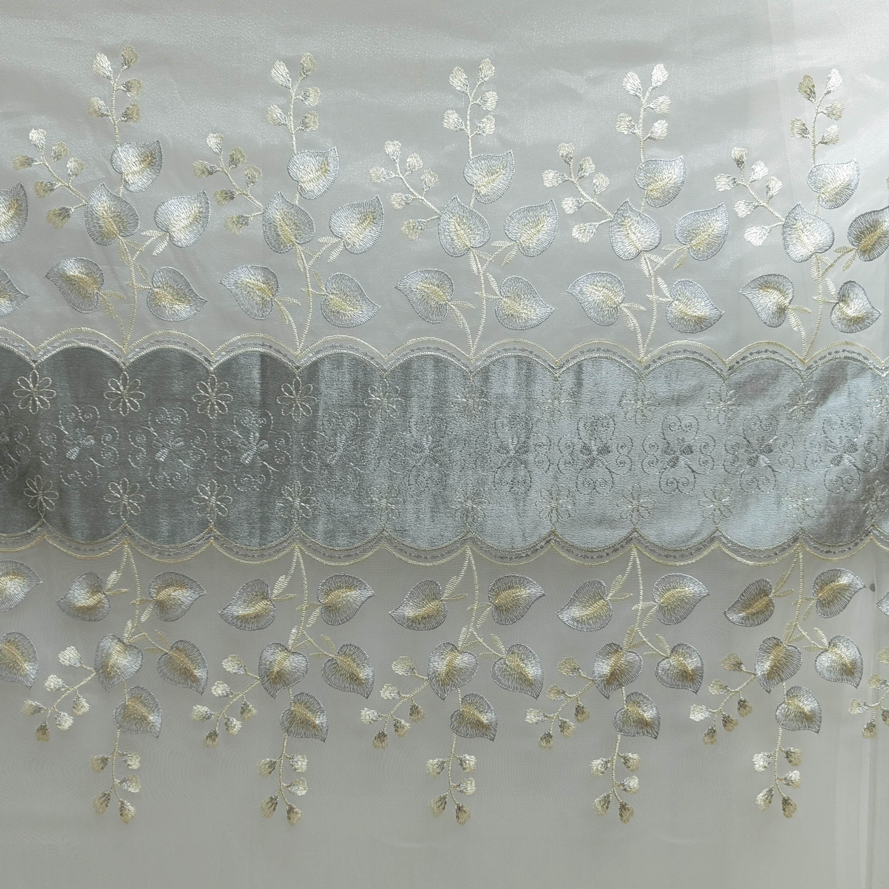 00776 窗帘纱挂钩款成品客厅刺绣防晒窗纱幅宽6米高2.7米对开设计