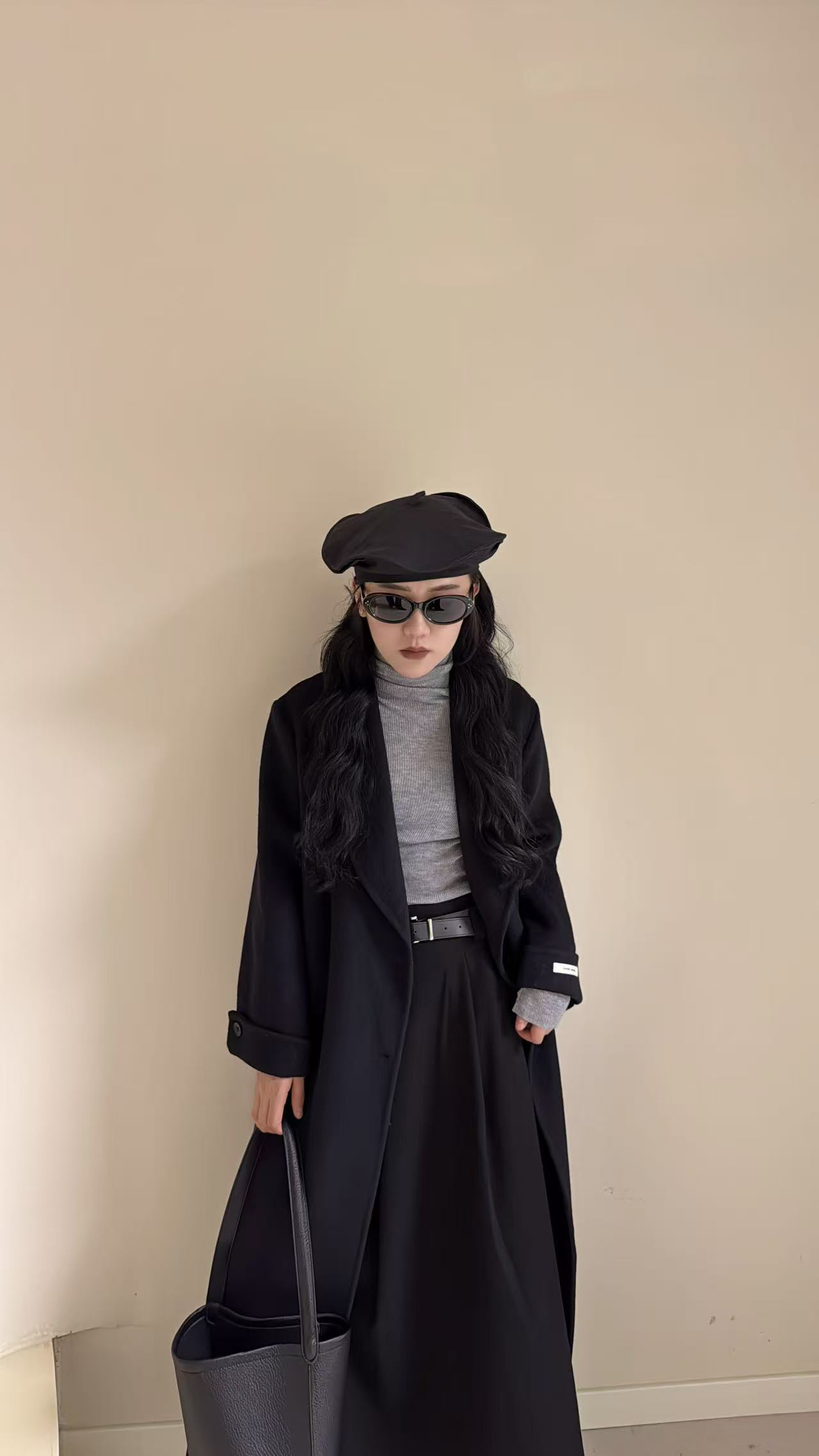 【H·B：衣长120cm】气质韩版长款青果领时尚大衣秋冬外搭