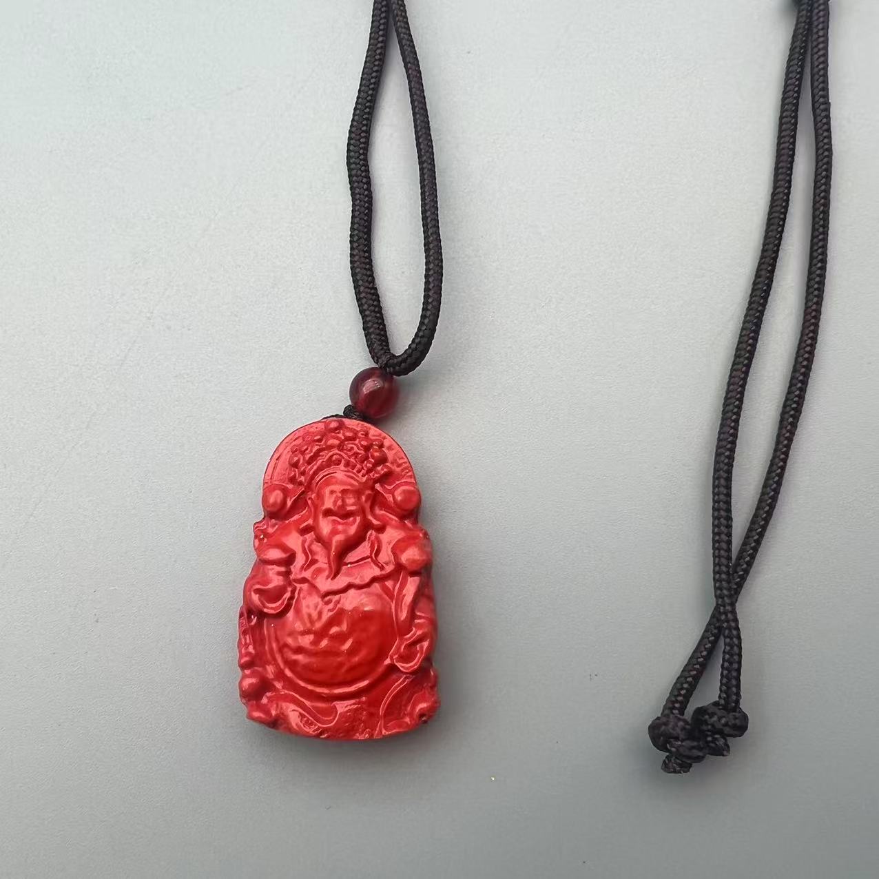 含辰砂工艺品HD254 红色砂雕刻财神吊坠
