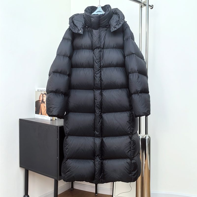 2025新款东北极寒90羽绒服女过膝加厚400克长款情侣连帽收腰显瘦