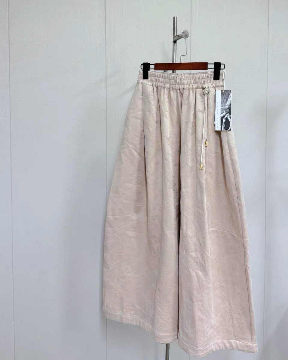 【卿风】百搭提花中国风阔腿长裤高腰国风女裤气球裤阔腿裤宽松长款