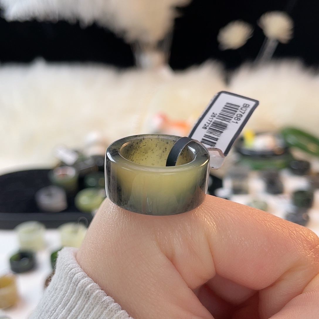 和田玉未镶嵌戒指k19 糖青花直切17.4mm