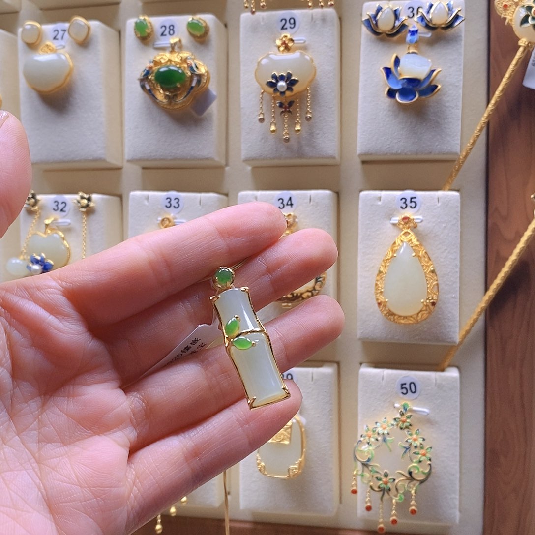 和田玉颈饰银S925镶嵌