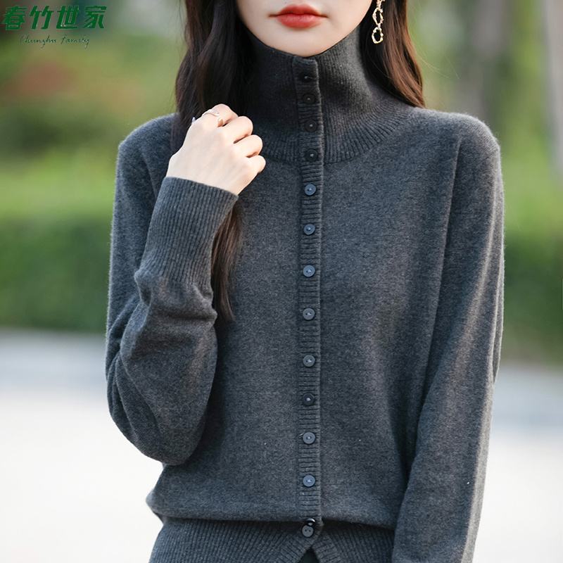 春竹世家加厚一体绒羊毛针织衫2025秋冬季新款时尚羊毛保暖打底衫