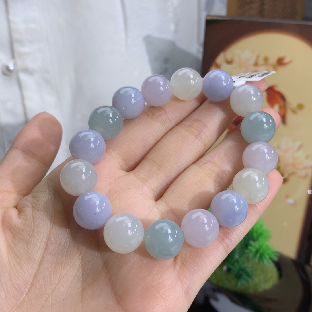 未镶嵌手链翡翠卡12-12.8细润马卡龙