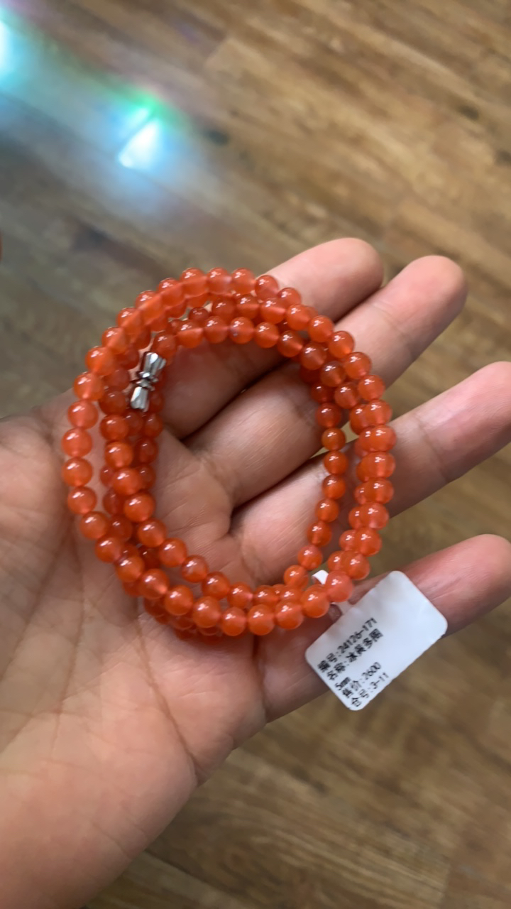 24126-171天然原矿南红冰红多圈项链5mm