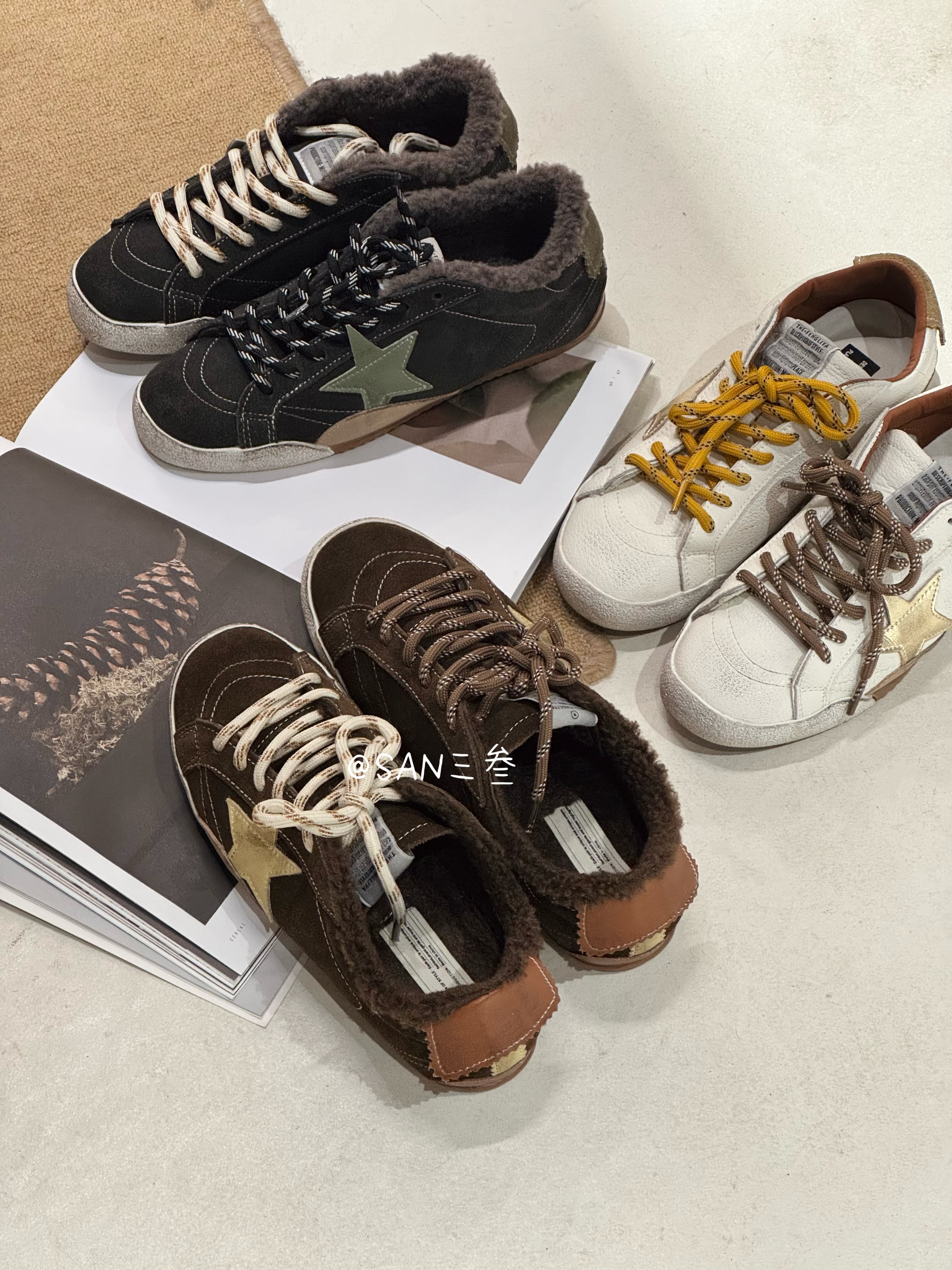 SANSAN 真皮加绒复古手工做旧小脏鞋 潮牌星星款