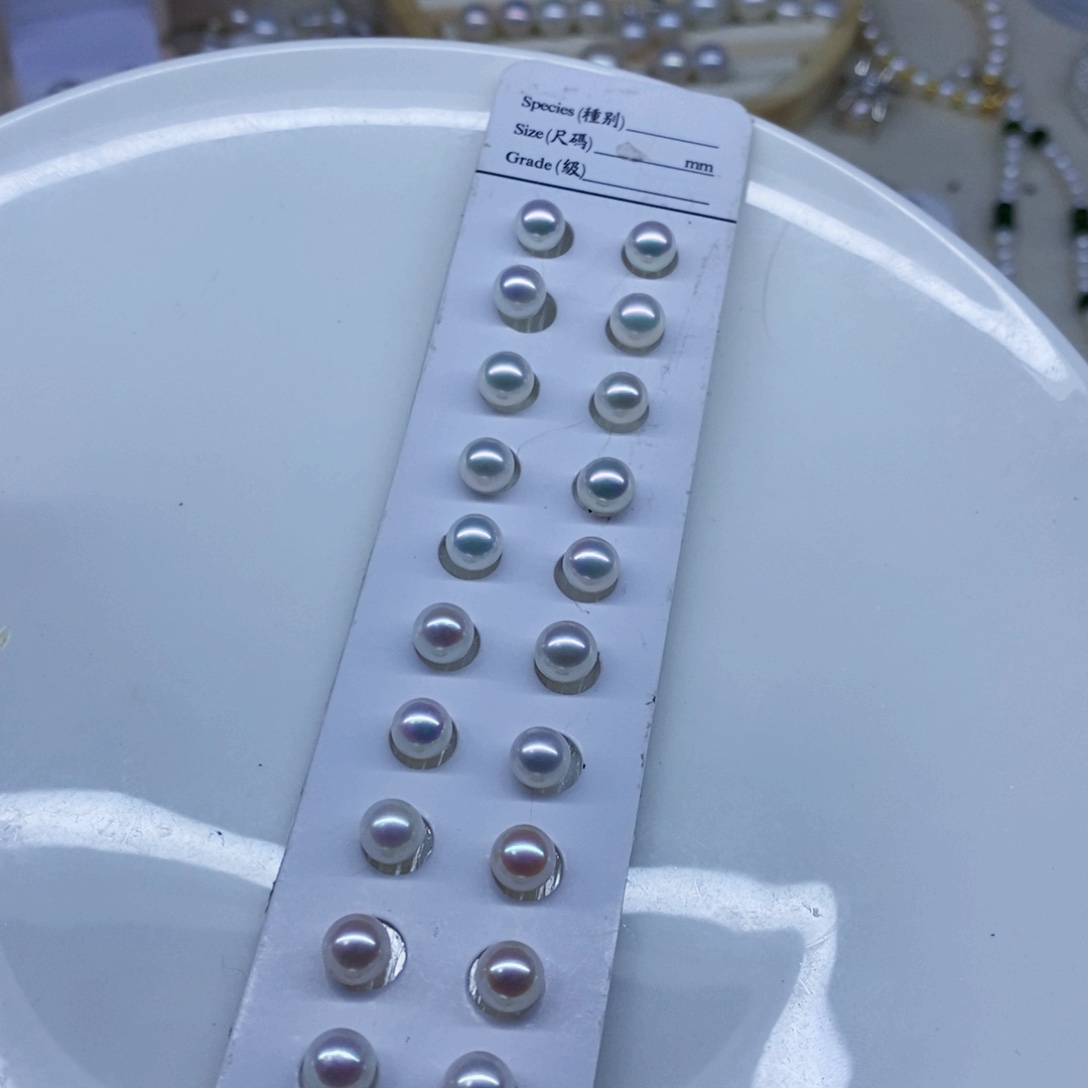 银S925镶嵌天然珍珠淡水珍珠白珍珠耳钉6-7m