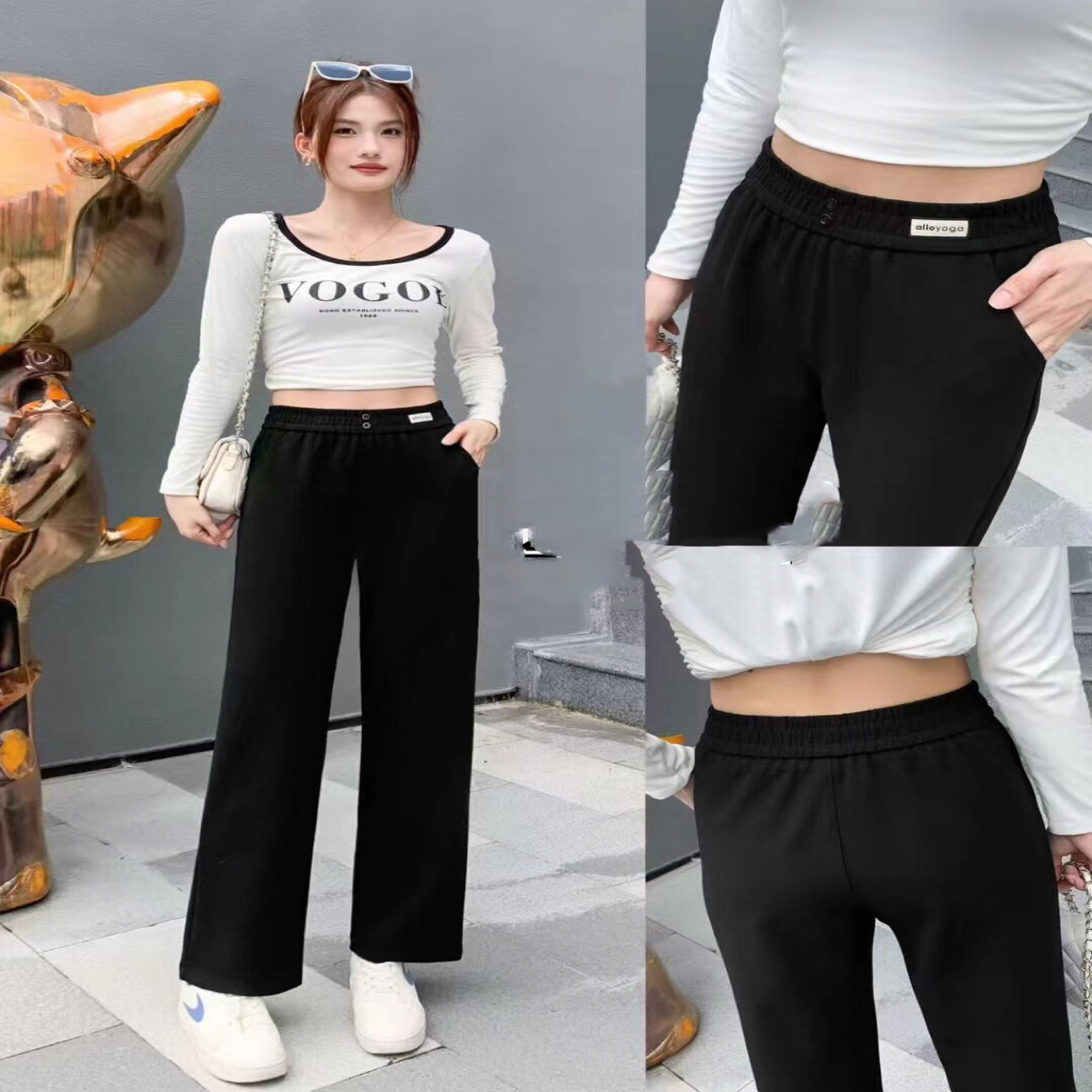 607秋冬新款加绒显瘦直筒阔腿裤